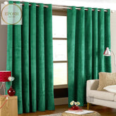 2 Pieces Plain Dyed Velvet Eyelet Curtains-Parrot Green